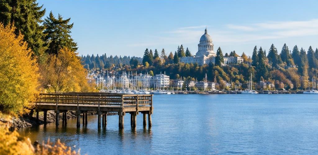 Illustrative Pacific Northwest lifestyle scene accompanying Moving from Utah to Olympia, WA: A Step-by-Step Relocation Guide