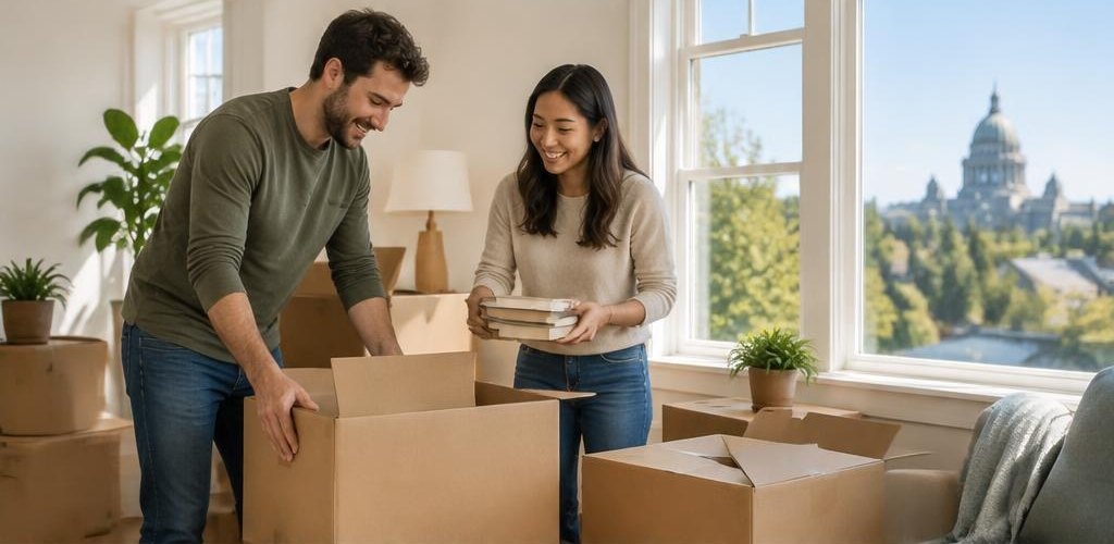 Illustrative homeownership scene accompanying Moving from Minnesota to Olympia, WA: A Step-by-Step Relocation Guide