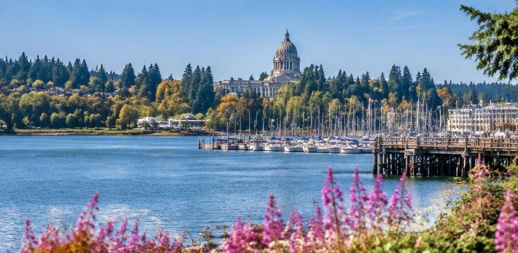 Illustrative Pacific Northwest lifestyle scene accompanying Moving from Michigan to Olympia, WA: A Relocation Guide