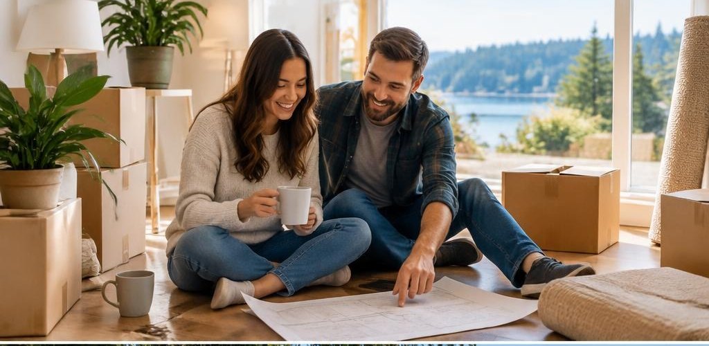 Illustrative homeownership scene accompanying North Carolina vs. Washington State: Relocating to Olympia, WA