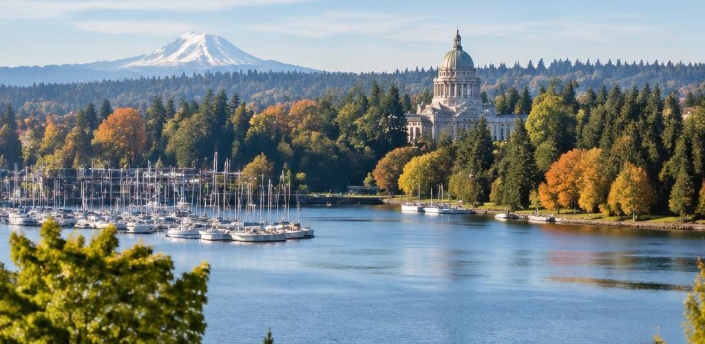 Illustrative Pacific Northwest lifestyle scene accompanying Moving from Montana to Olympia, WA: A Relocation Guide
