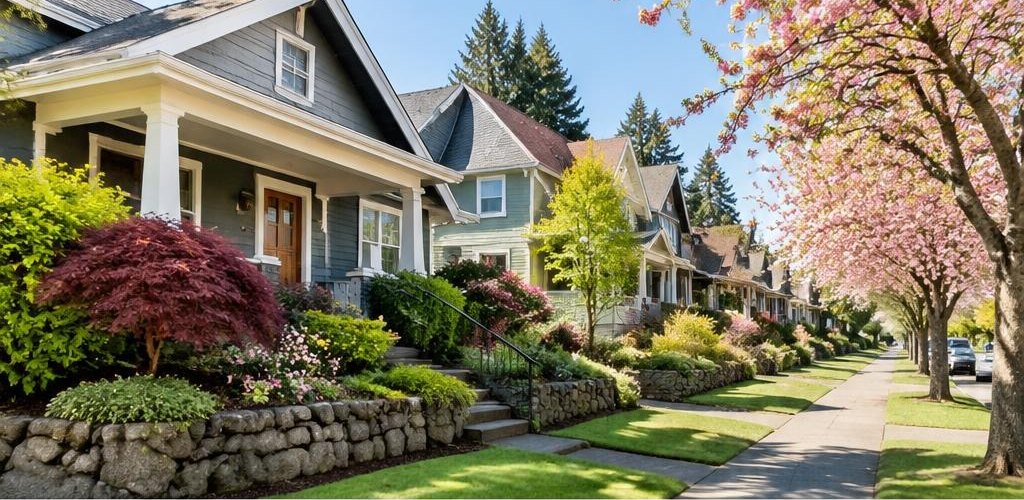 Illustrative residential setting accompanying West Olympia Home Buyer's Guide: Streets, Lots and Lifestyle
