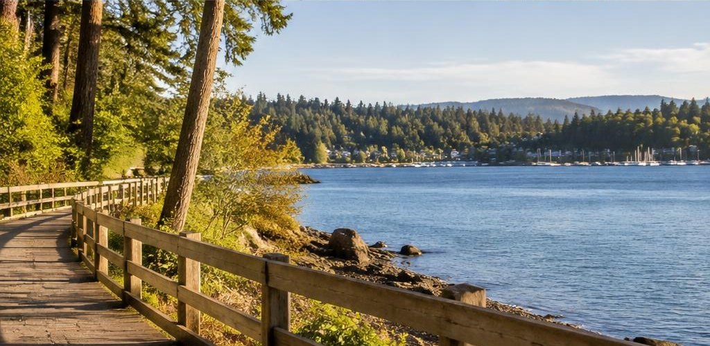 Illustrative Pacific Northwest lifestyle scene accompanying Illinois vs. Washington State: Moving to Olympia Guide
