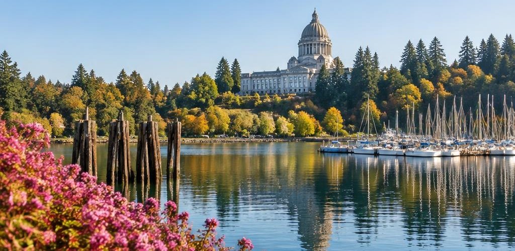 Illustrative Pacific Northwest lifestyle scene accompanying Moving from West Virginia to Olympia, WA: A Relocation Guide