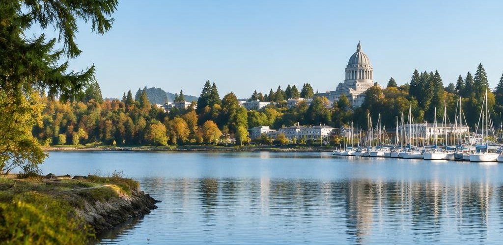 Illustrative Pacific Northwest lifestyle scene accompanying Moving from Oklahoma to Olympia, WA: A Relocation Guide