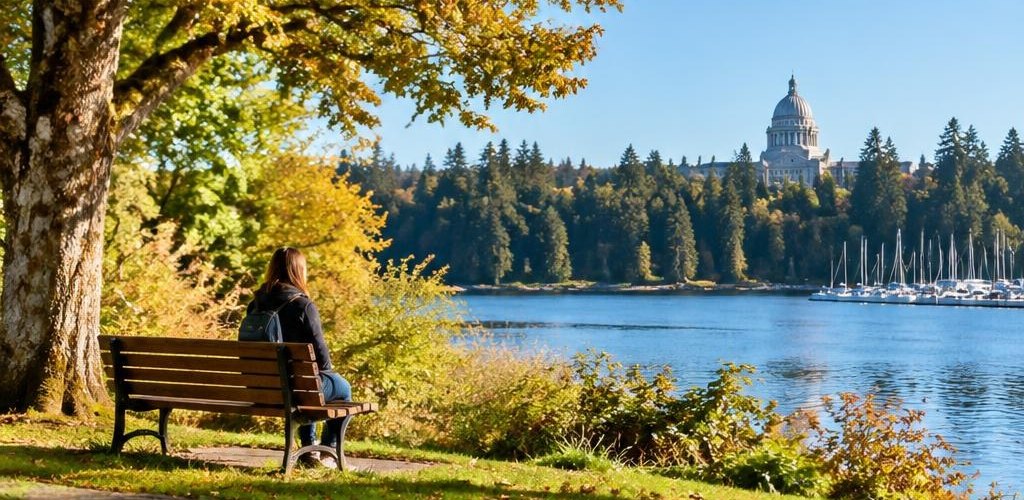 Illustrative Pacific Northwest lifestyle scene accompanying Moving from Louisiana to Olympia, WA: A Step-by-Step Guide