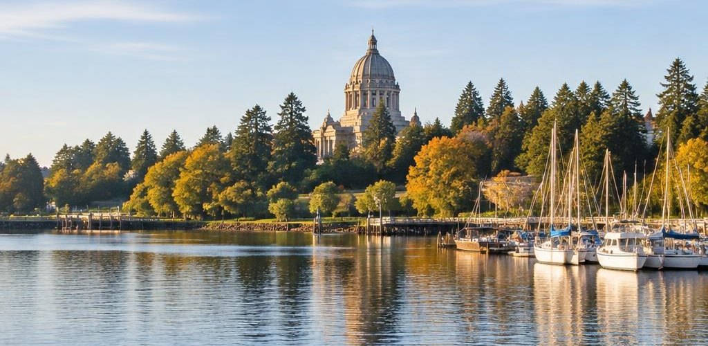 Illustrative Pacific Northwest lifestyle scene accompanying Moving from New Hampshire to Olympia, WA: Relocation Guide
