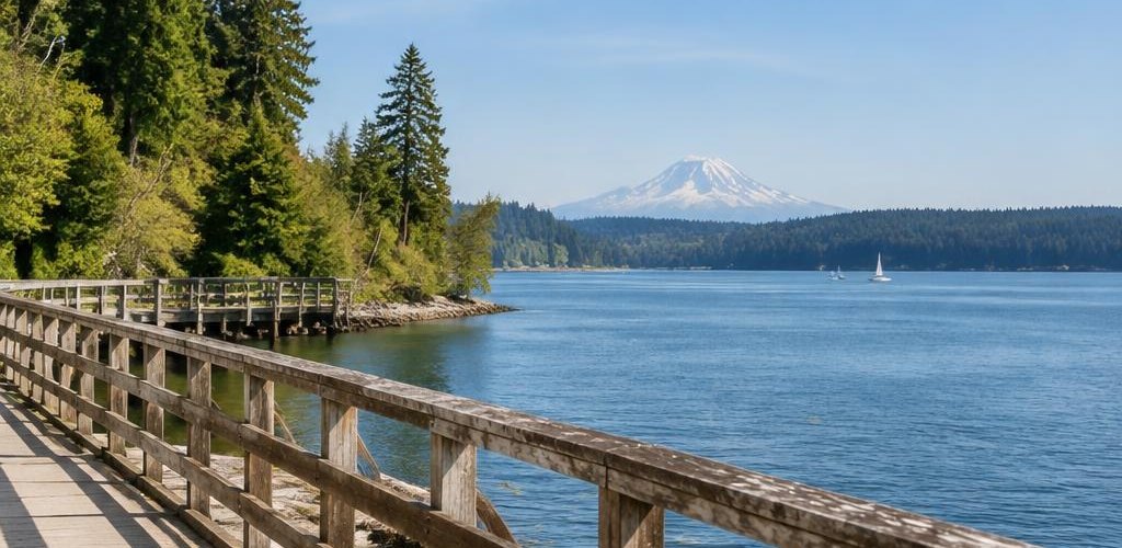 Illustrative Pacific Northwest lifestyle scene accompanying Moving from South Dakota to Olympia, WA: A Relocation Guide