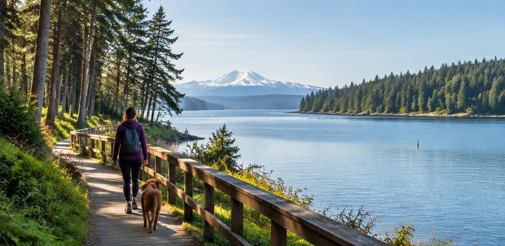 Illustrative Pacific Northwest lifestyle scene accompanying Moving from Tennessee to Olympia, WA: A Relocation Guide