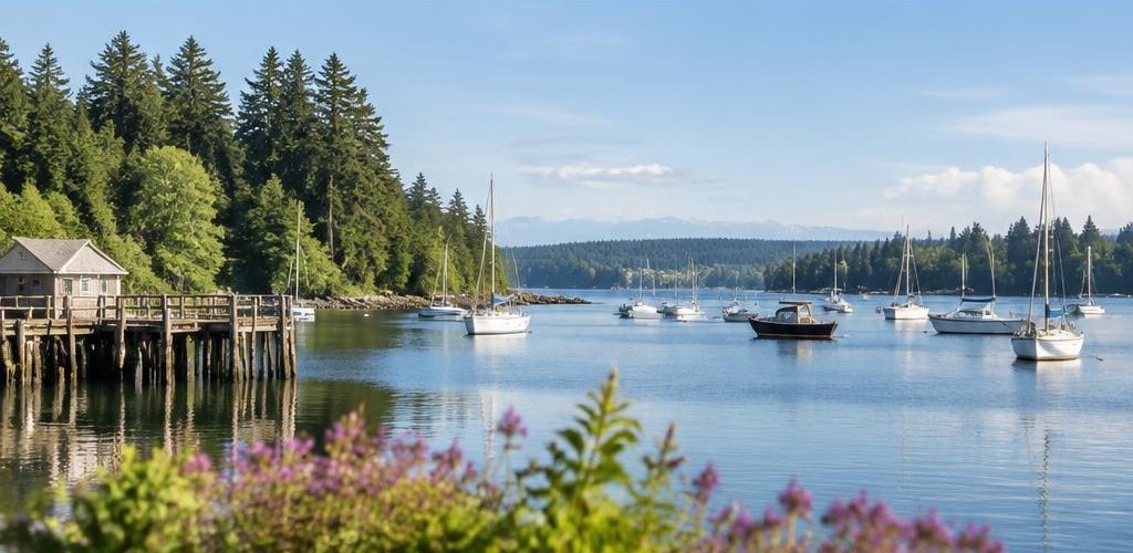 Illustrative Pacific Northwest lifestyle scene accompanying Rhode Island vs. Washington State: Relocating to Olympia