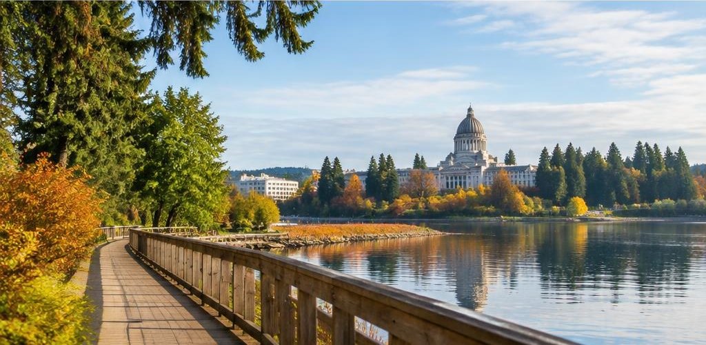 Illustrative Pacific Northwest lifestyle scene accompanying Moving from Alaska to Olympia, WA: A Step-by-Step Relocation Guide