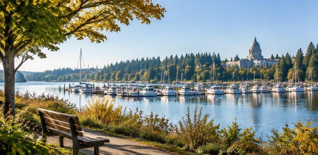 Illustrative Pacific Northwest lifestyle scene accompanying Moving from Delaware to Olympia, WA: A Step-by-Step Relocation Guide