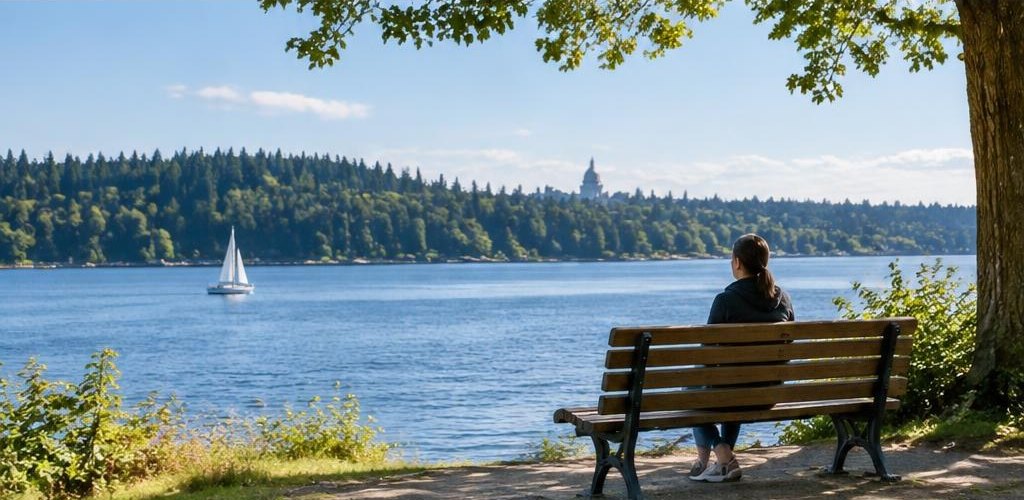Illustrative Pacific Northwest lifestyle scene accompanying Connecticut vs. Washington State: A Relocation Guide for Olympia