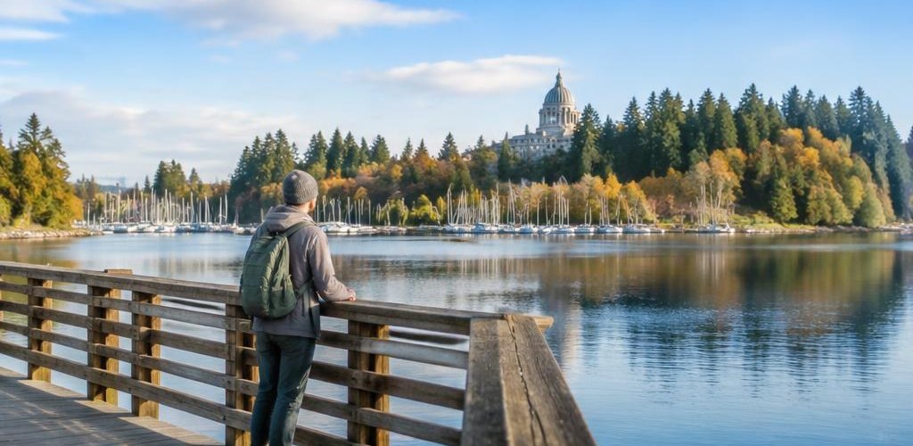 Illustrative Pacific Northwest lifestyle scene accompanying Moving from Rhode Island to Olympia, WA: A Step-by-Step Guide