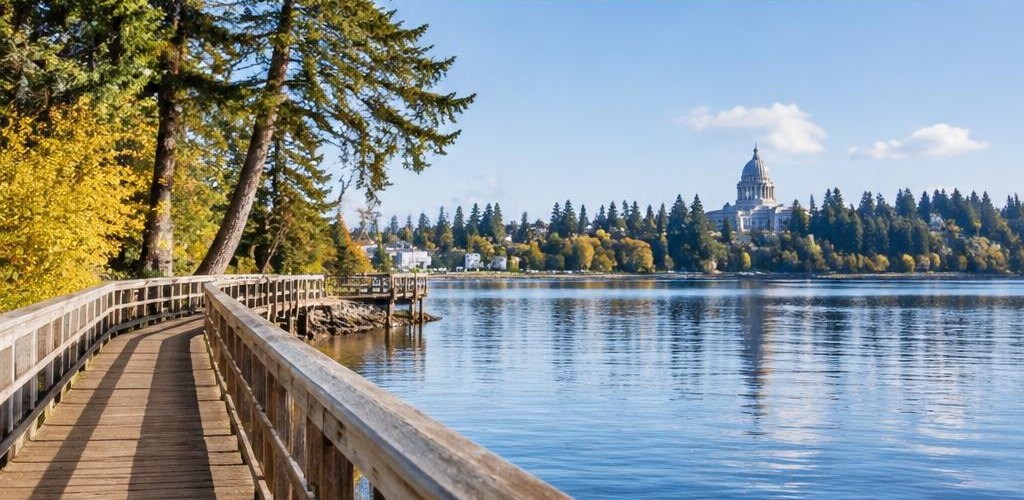 Illustrative Pacific Northwest lifestyle scene accompanying Moving from Pennsylvania to Olympia, WA: A Relocation Guide