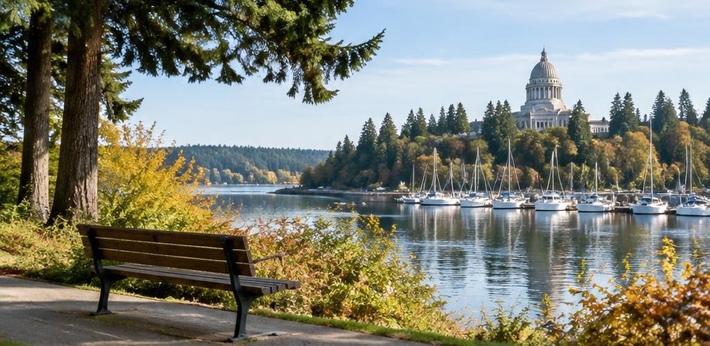 Illustrative Pacific Northwest lifestyle scene accompanying Moving from Hawaii to Olympia, WA: The Step-by-Step Relocation Guide