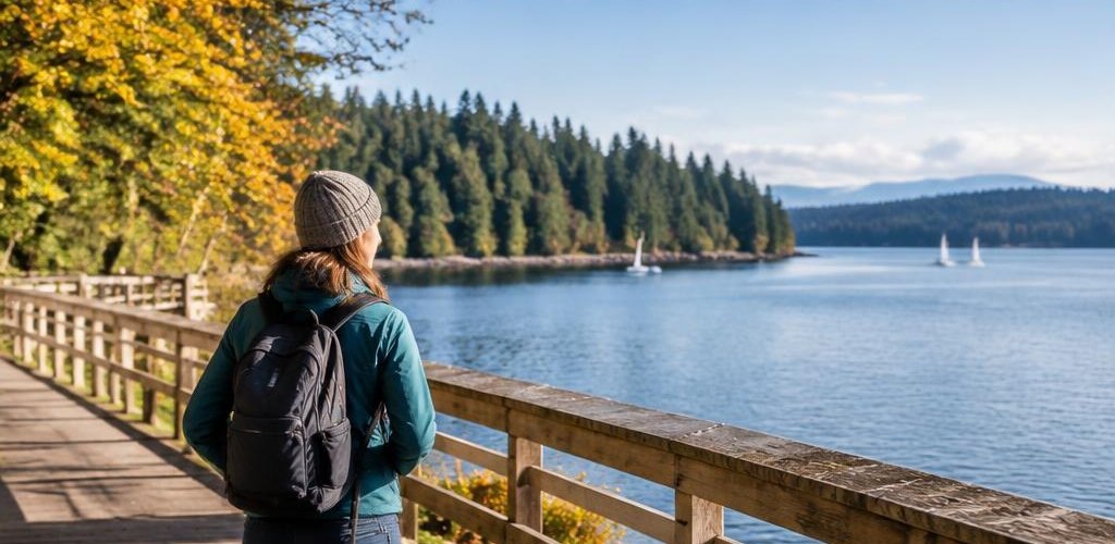 Illustrative Pacific Northwest lifestyle scene accompanying New Jersey vs. Washington State: Relocating to Olympia Guide