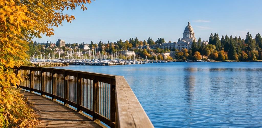 Illustrative Pacific Northwest lifestyle scene accompanying Moving from Vermont to Olympia, WA: A Relocation Guide