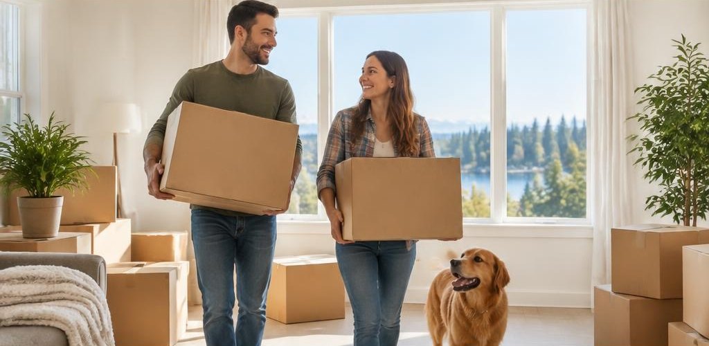 Illustrative homeownership scene accompanying Wisconsin vs. Washington State: Moving to Olympia Guide