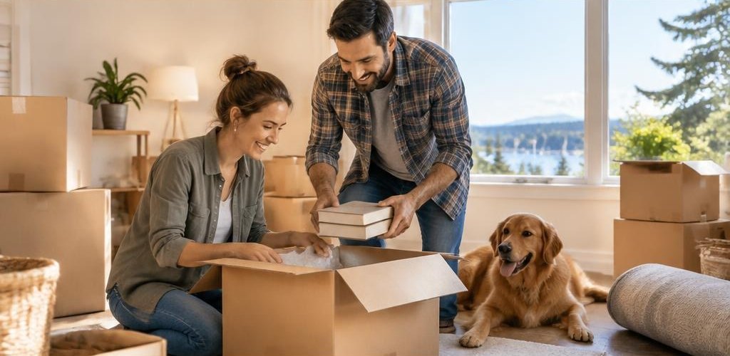 Illustrative homeownership scene accompanying Moving from Connecticut to Olympia, WA: A Relocation Guide