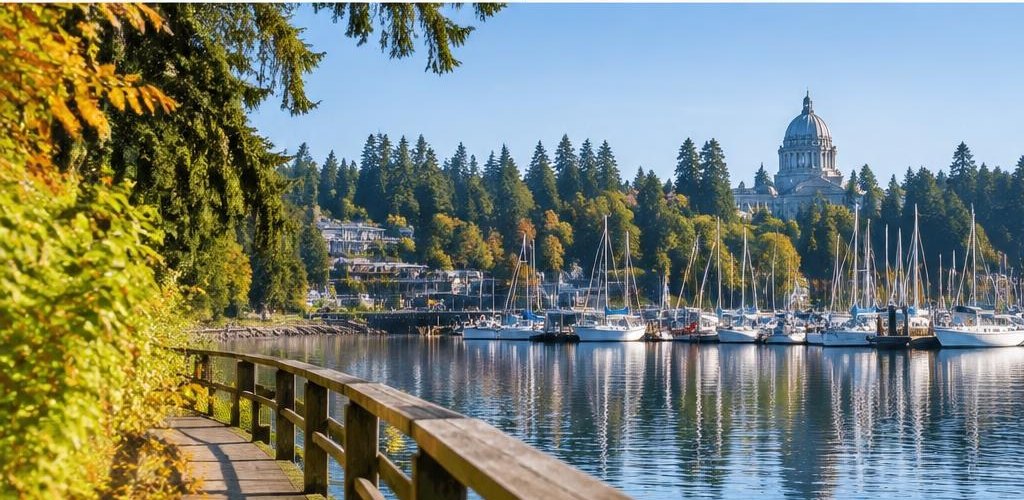 Illustrative Pacific Northwest lifestyle scene accompanying Moving from Arkansas to Olympia, WA: A Relocation Guide