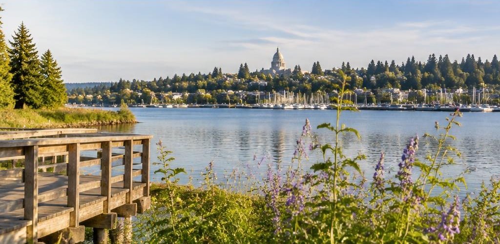 Illustrative Pacific Northwest lifestyle scene accompanying Moving from Georgia to Olympia, WA: Relocation Guide
