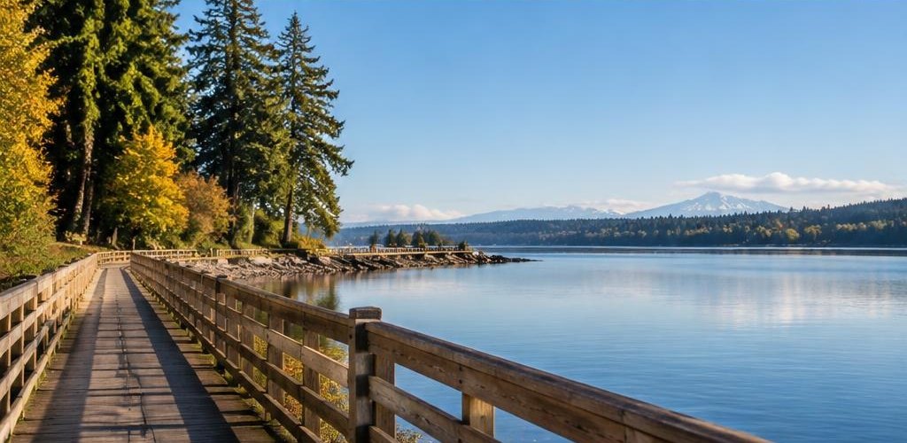 Illustrative Pacific Northwest lifestyle scene accompanying Moving from North Dakota to Olympia, WA: A Relocation Guide