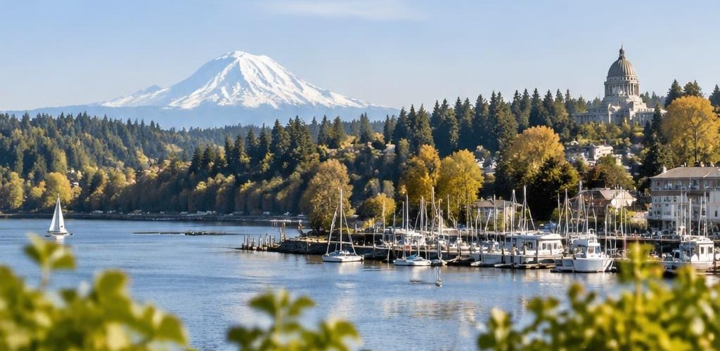 Illustrative Pacific Northwest lifestyle scene accompanying Virginia vs. Washington State: Cost of Living and Lifestyle Guide