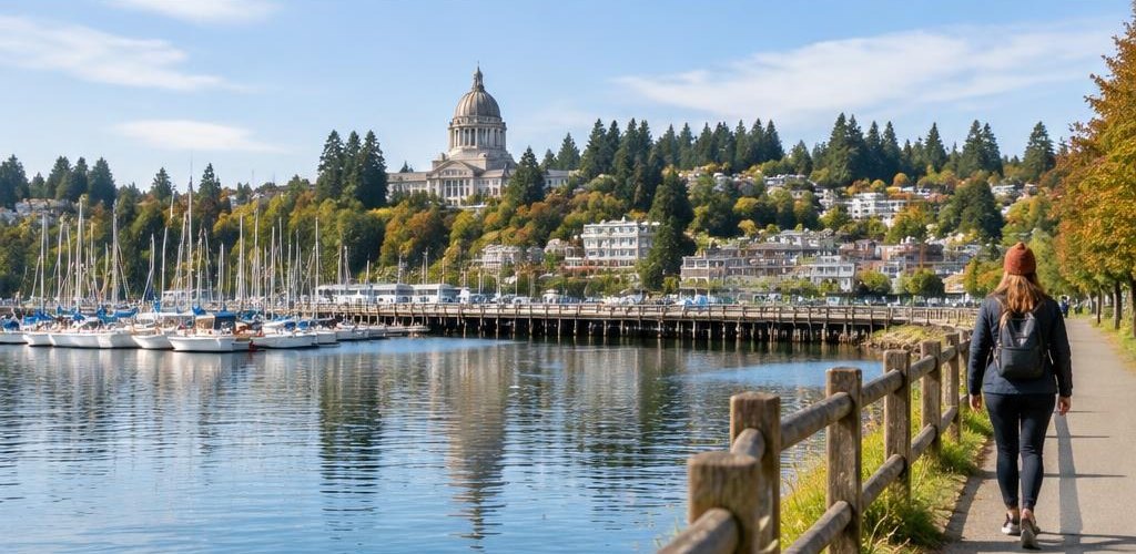 Illustrative Pacific Northwest lifestyle scene accompanying Arizona vs. Washington State: A Guide for Moving to Olympia