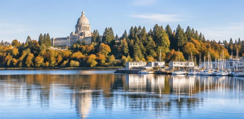Illustrative Pacific Northwest lifestyle scene accompanying Moving from Virginia to Olympia, WA: A Relocation Guide