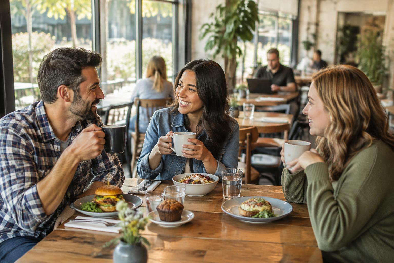 Illustrative people naturally engaged in the article's homeownership or relocation topic accompanying A Taste of Lacey: Restaurants, Coffee and Everyday Food Stops Near Home