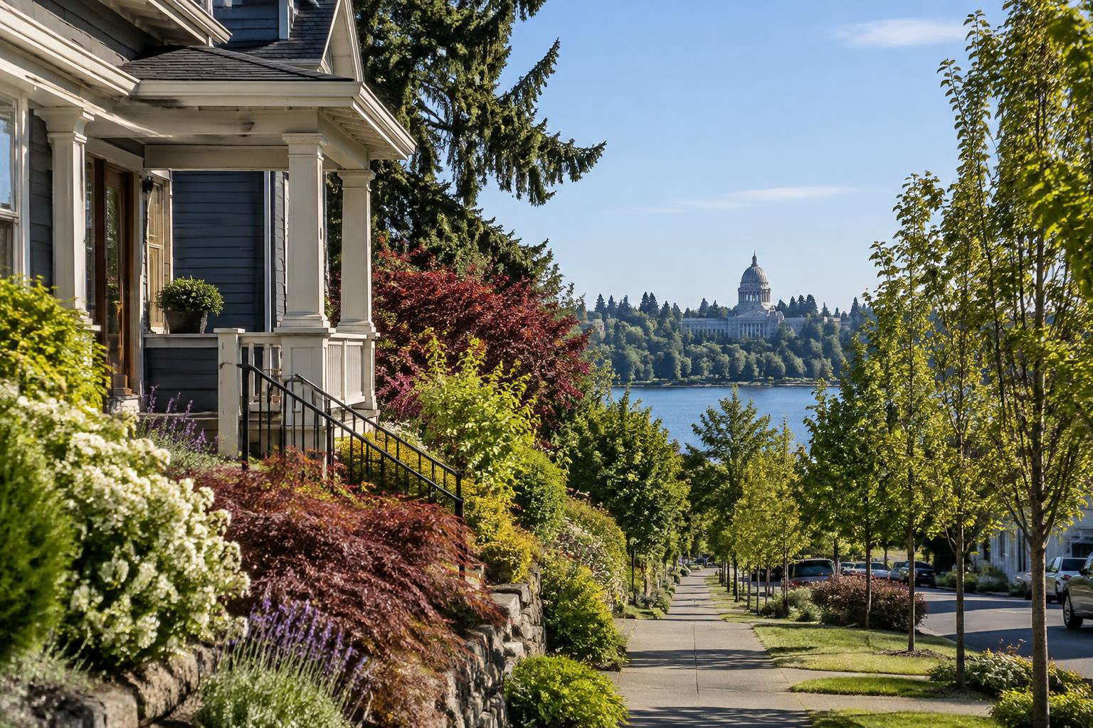 Illustrative a residential exterior or neighborhood streetscape accompanying A Taste of Olympia: Finding Your Everyday Restaurants, Coffee Stops and Local Food