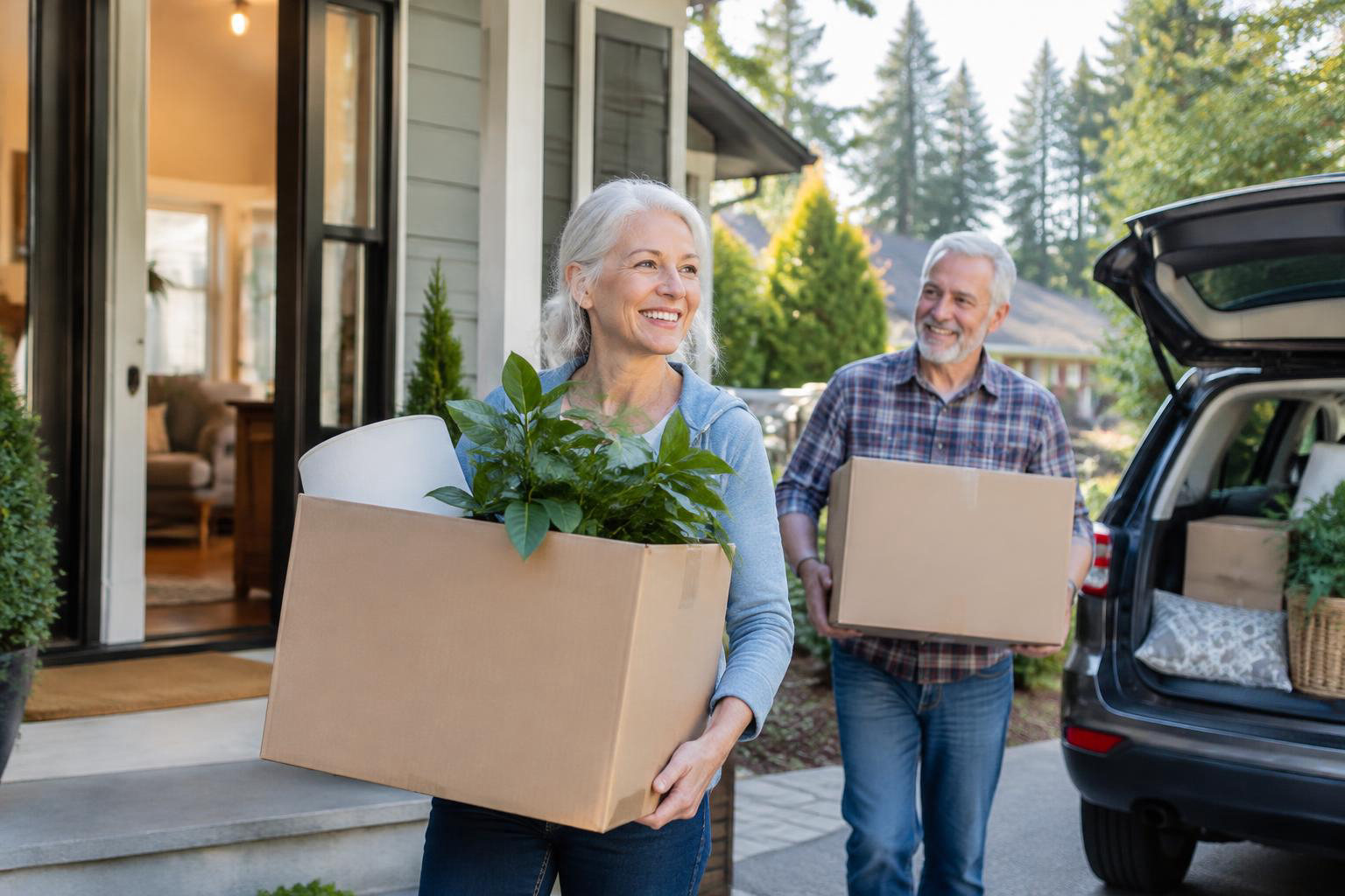 Illustrative people naturally engaged in the article's homeownership or relocation topic accompanying Downsizing in Lacey: A Comfortable Next Chapter for Retirees