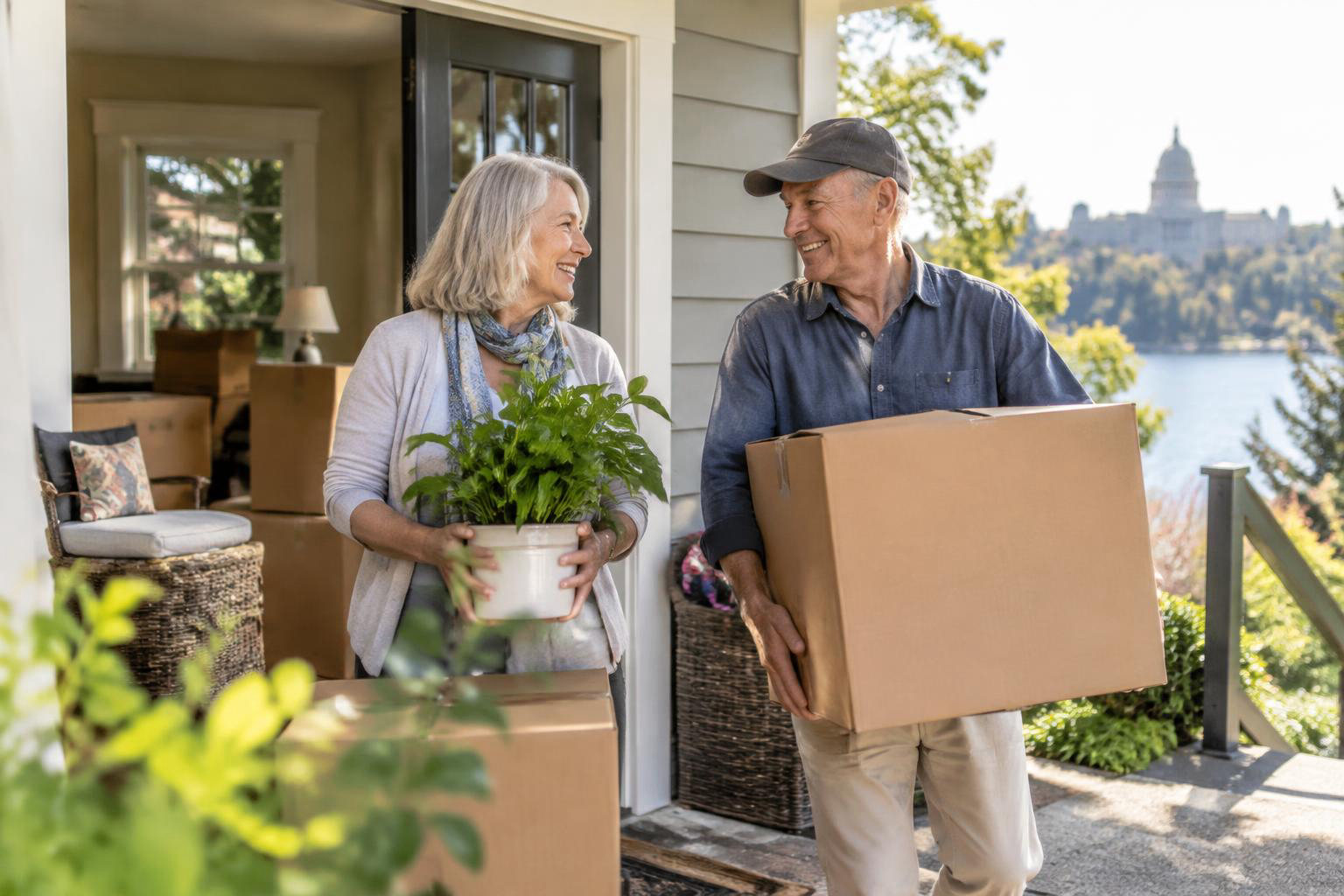 Illustrative people naturally engaged in the article's homeownership or relocation topic accompanying Downsizing in Olympia: A Retirement Move That Fits Your Next Chapter