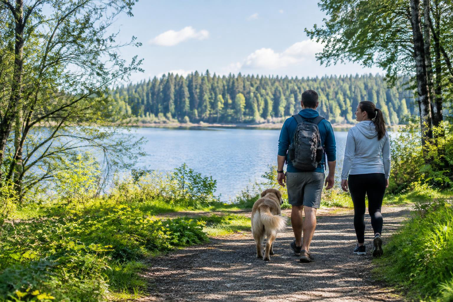 Illustrative people naturally engaged in the article's homeownership or relocation topic accompanying Find Your Everyday Outside: A Local Guide to Lacey Parks and Trails