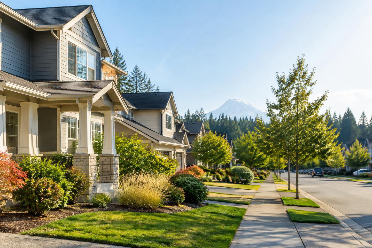 Illustrative a residential exterior or neighborhood streetscape accompanying Moving to Lacey from Seattle or California: A Practical Guide to Settling In