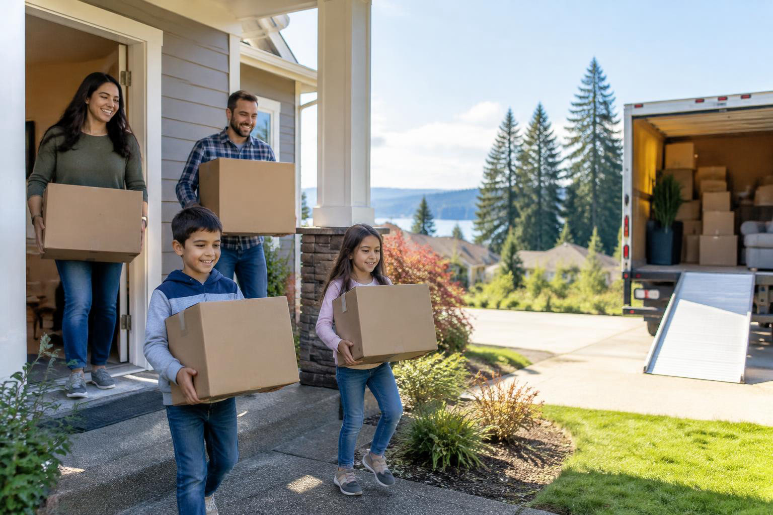 Illustrative people naturally engaged in the article's homeownership or relocation topic accompanying Moving to Lacey from Seattle or California: A Practical Guide to Settling In