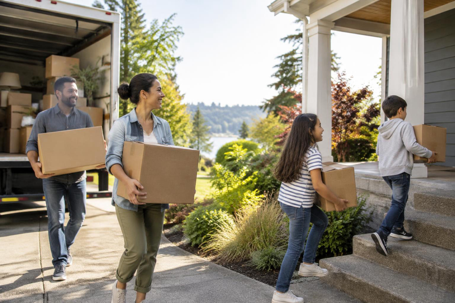 Illustrative people naturally engaged in the article's homeownership or relocation topic accompanying Moving to Olympia from Seattle or California: A Guide to Settling In