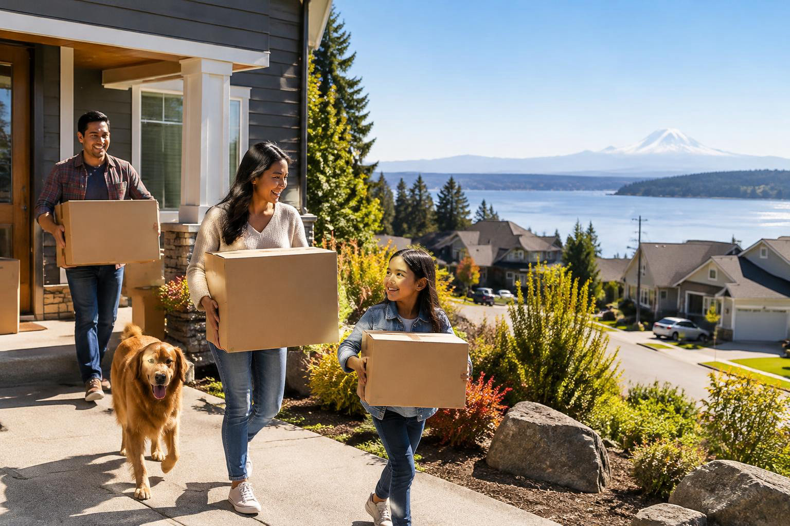 Illustrative people naturally engaged in the article's homeownership or relocation topic accompanying Moving to Pierce County from Seattle or California: Finding Your South Sound Fit