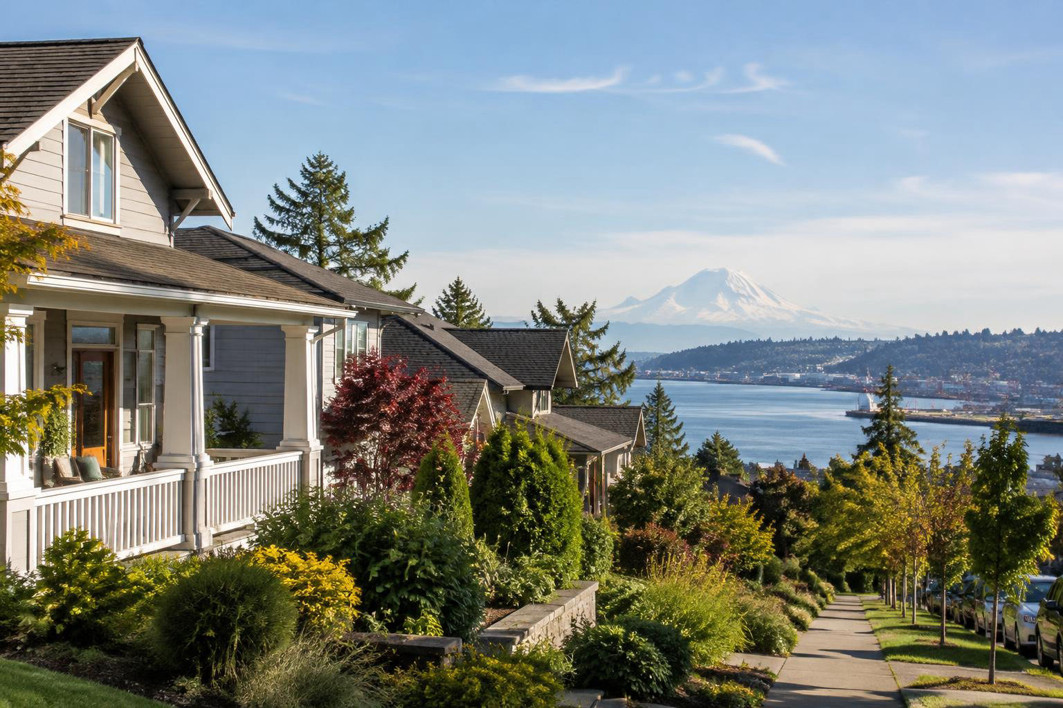 Illustrative a residential exterior or neighborhood streetscape accompanying Moving to Tacoma from Seattle or California: A Guide to Finding Your Fit