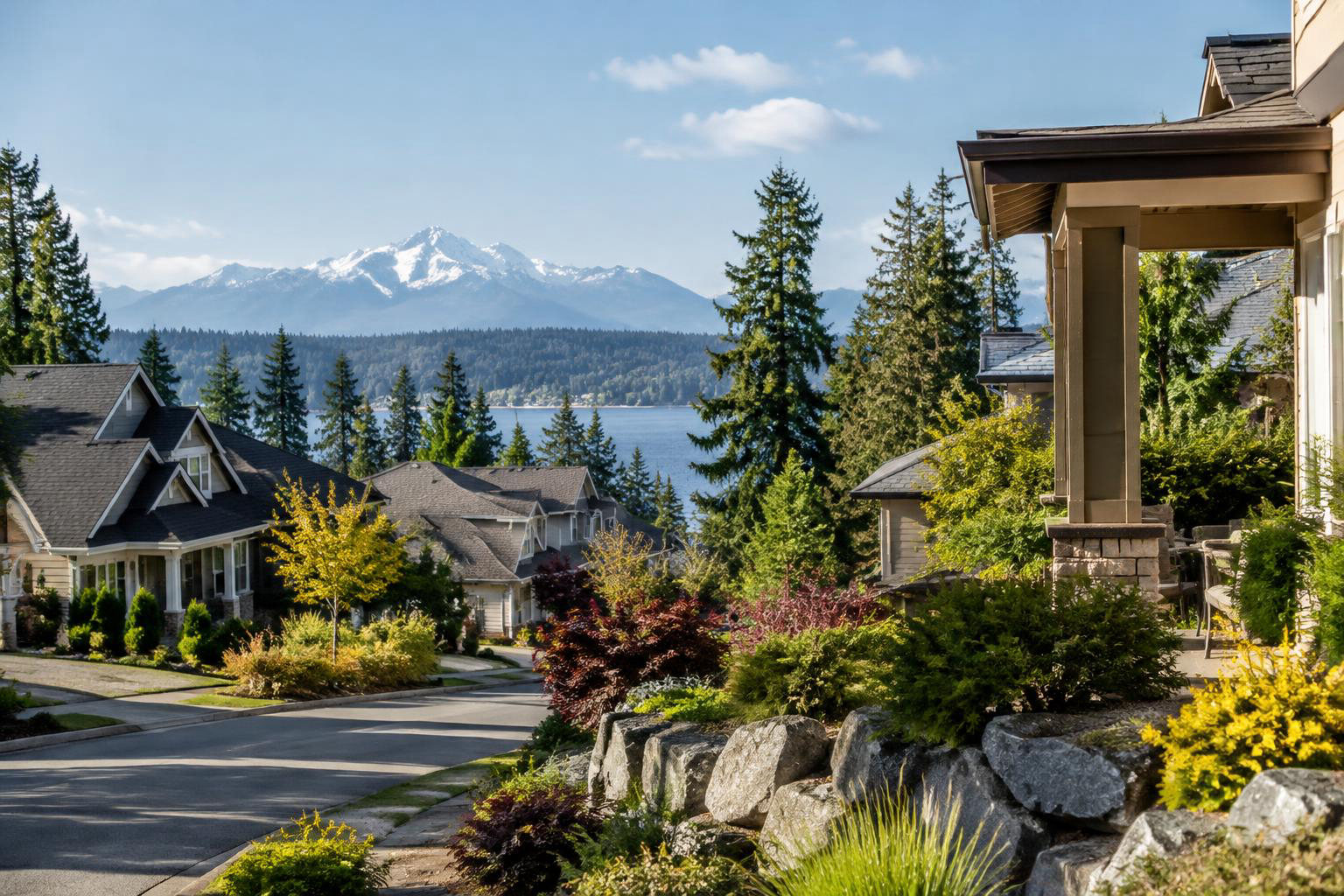 Illustrative a residential exterior or neighborhood streetscape accompanying Moving to Thurston County From Seattle or California: A Guide to Finding Your Fit
