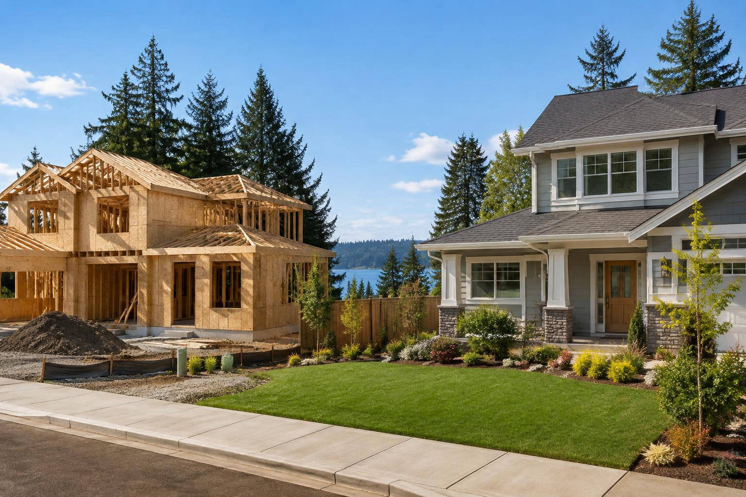 Illustrative a residential exterior or neighborhood streetscape accompanying New Construction or Resale in Olympia? How to Choose the Right Home