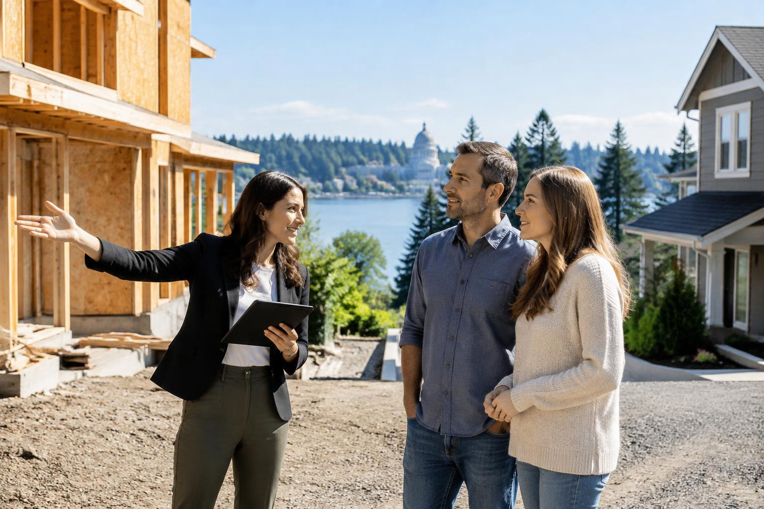 Illustrative people naturally engaged in the article's homeownership or relocation topic accompanying New Construction or Resale in Olympia? How to Choose the Right Home