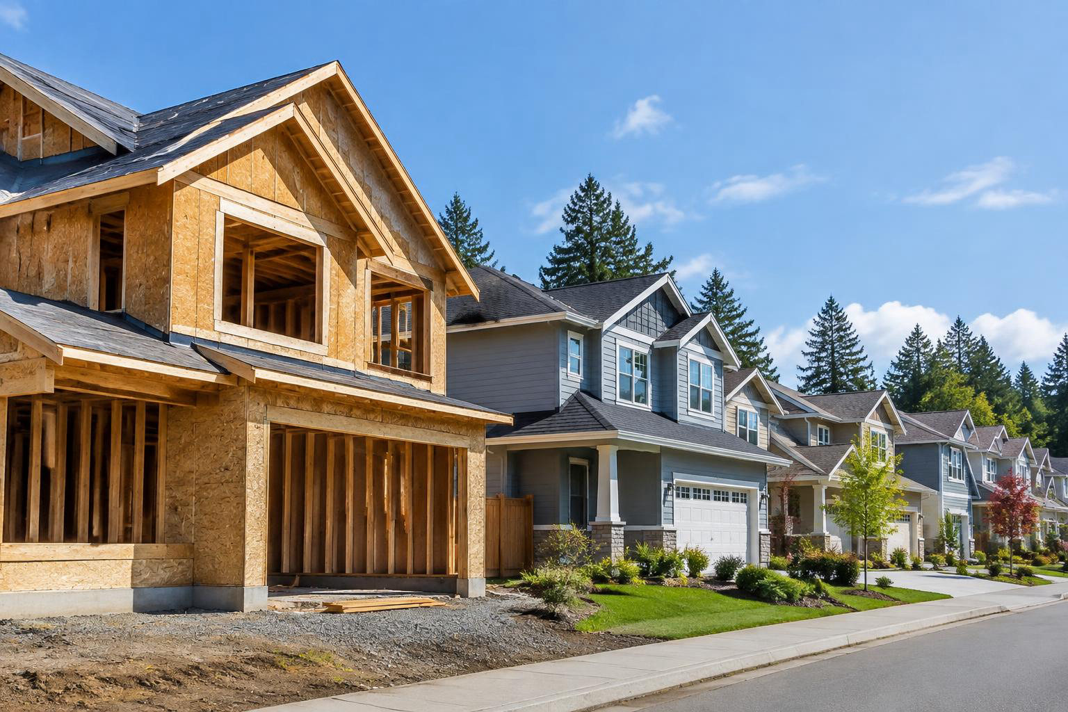 Illustrative a residential exterior or neighborhood streetscape accompanying New Construction or Resale in Tumwater? How to Choose the Right Home