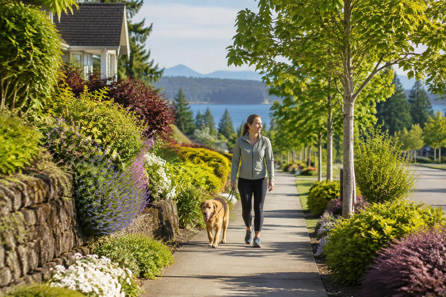 Illustrative a residential exterior or neighborhood streetscape accompanying Olympia’s Best Parks and Trails for Your Everyday Outdoor Routine