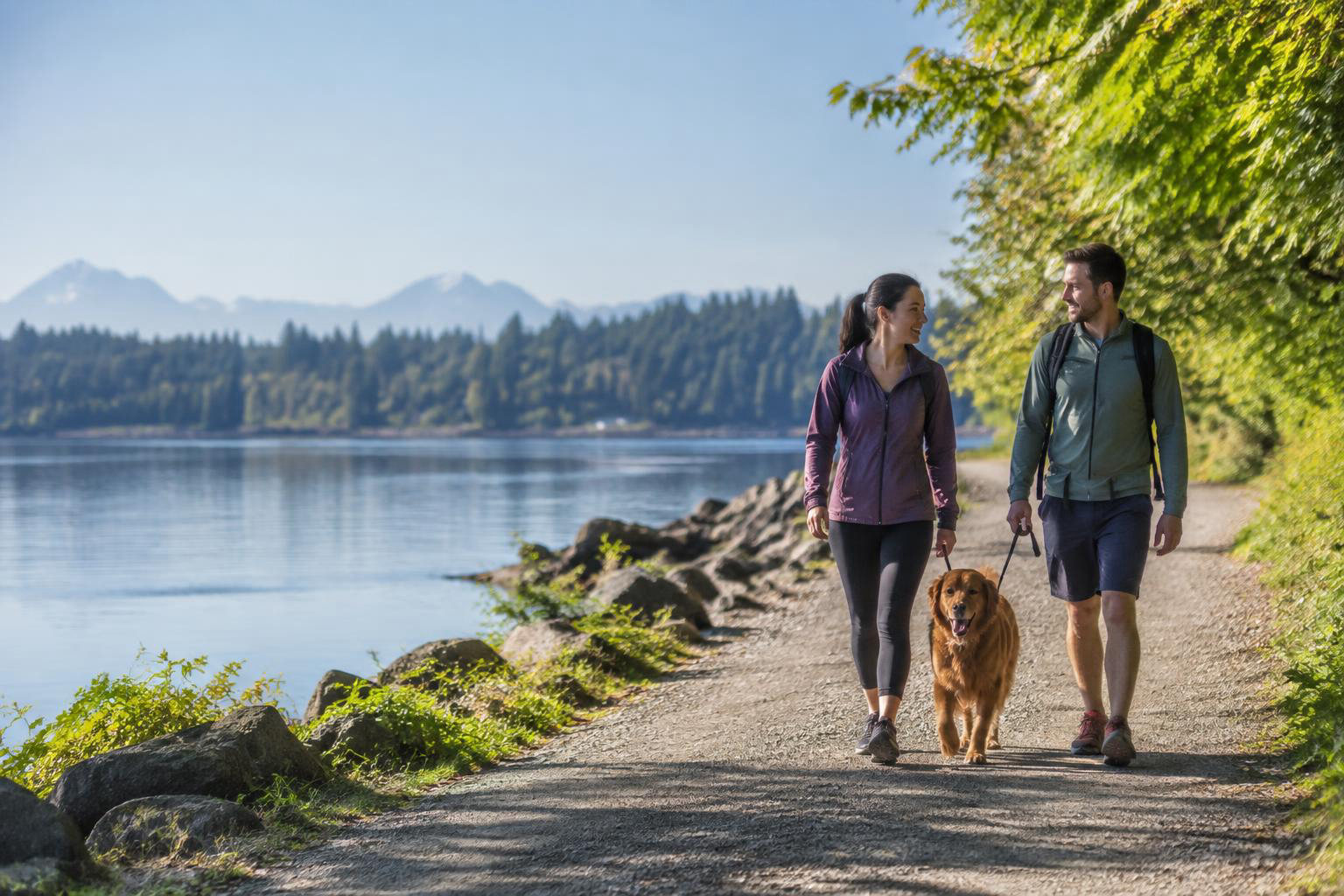 Illustrative people naturally engaged in the article's homeownership or relocation topic accompanying Olympia’s Best Parks and Trails for Your Everyday Outdoor Routine