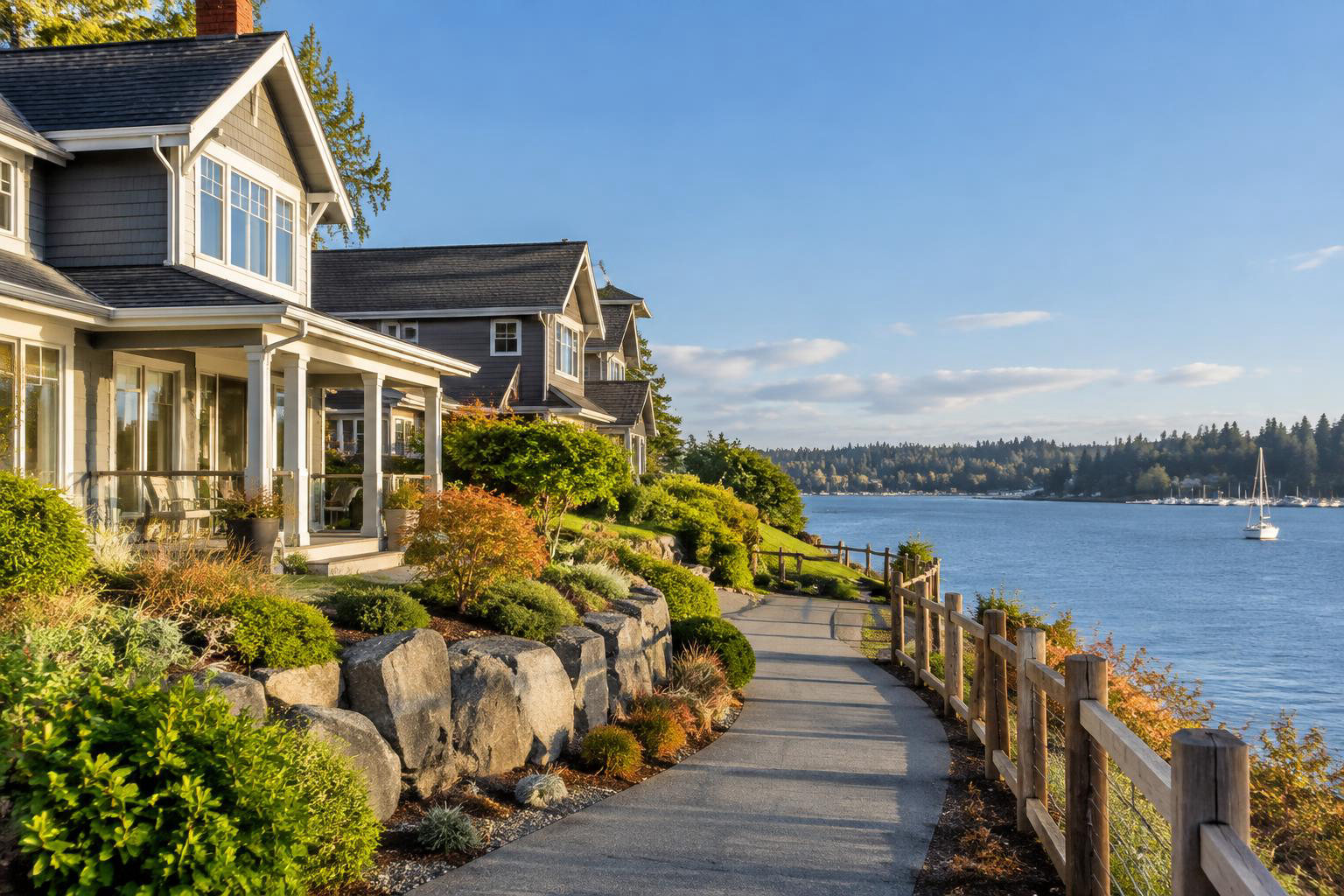 Illustrative a residential exterior or neighborhood streetscape accompanying Olympia Waterfront Living: A Practical Guide to Finding Your Place on Puget Sound