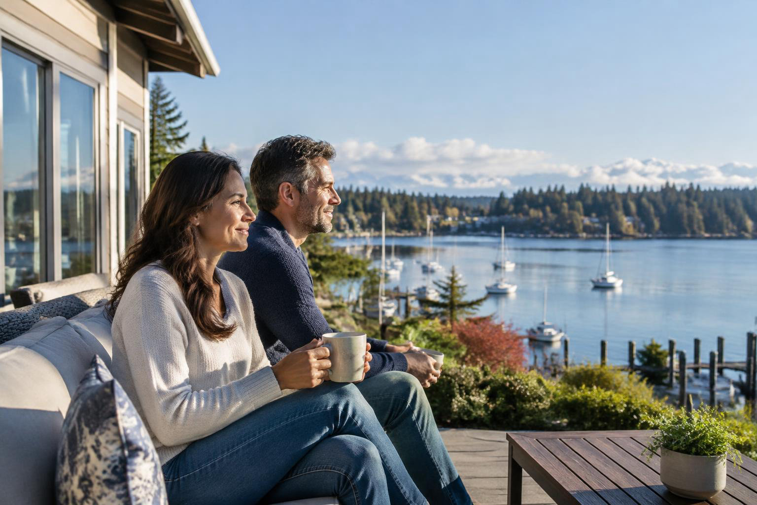 Illustrative people naturally engaged in the article's homeownership or relocation topic accompanying Olympia Waterfront Living: A Practical Guide to Finding Your Place on Puget Sound