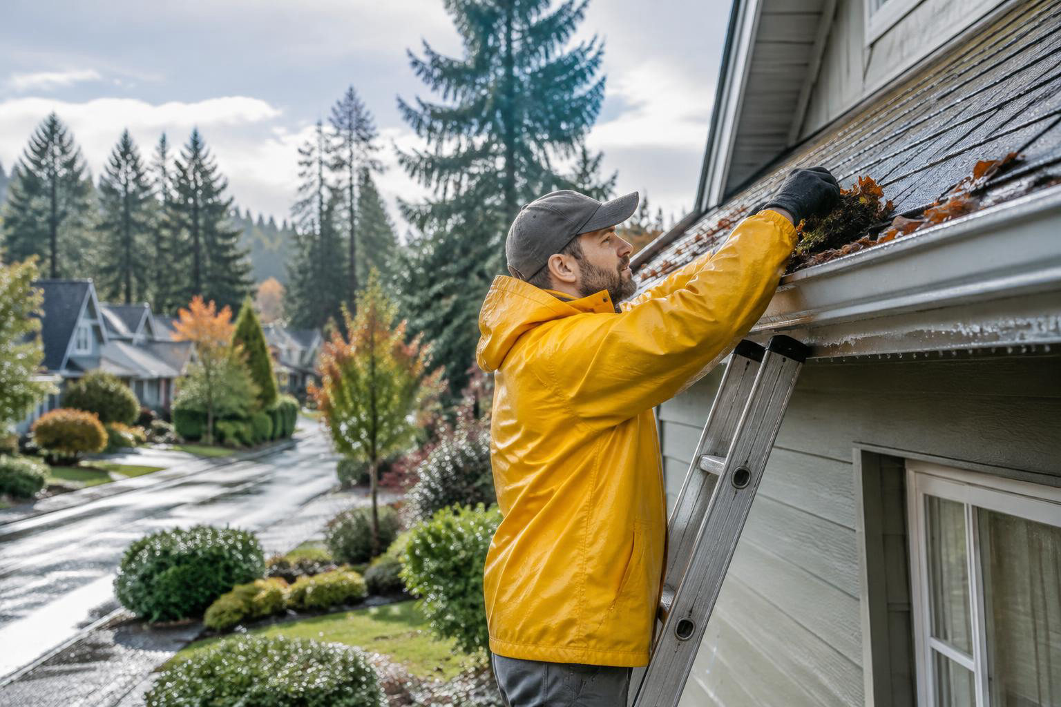 Illustrative a residential exterior or neighborhood streetscape accompanying Rain-Ready in Lacey: A Practical Home Maintenance Guide for the Wet Season