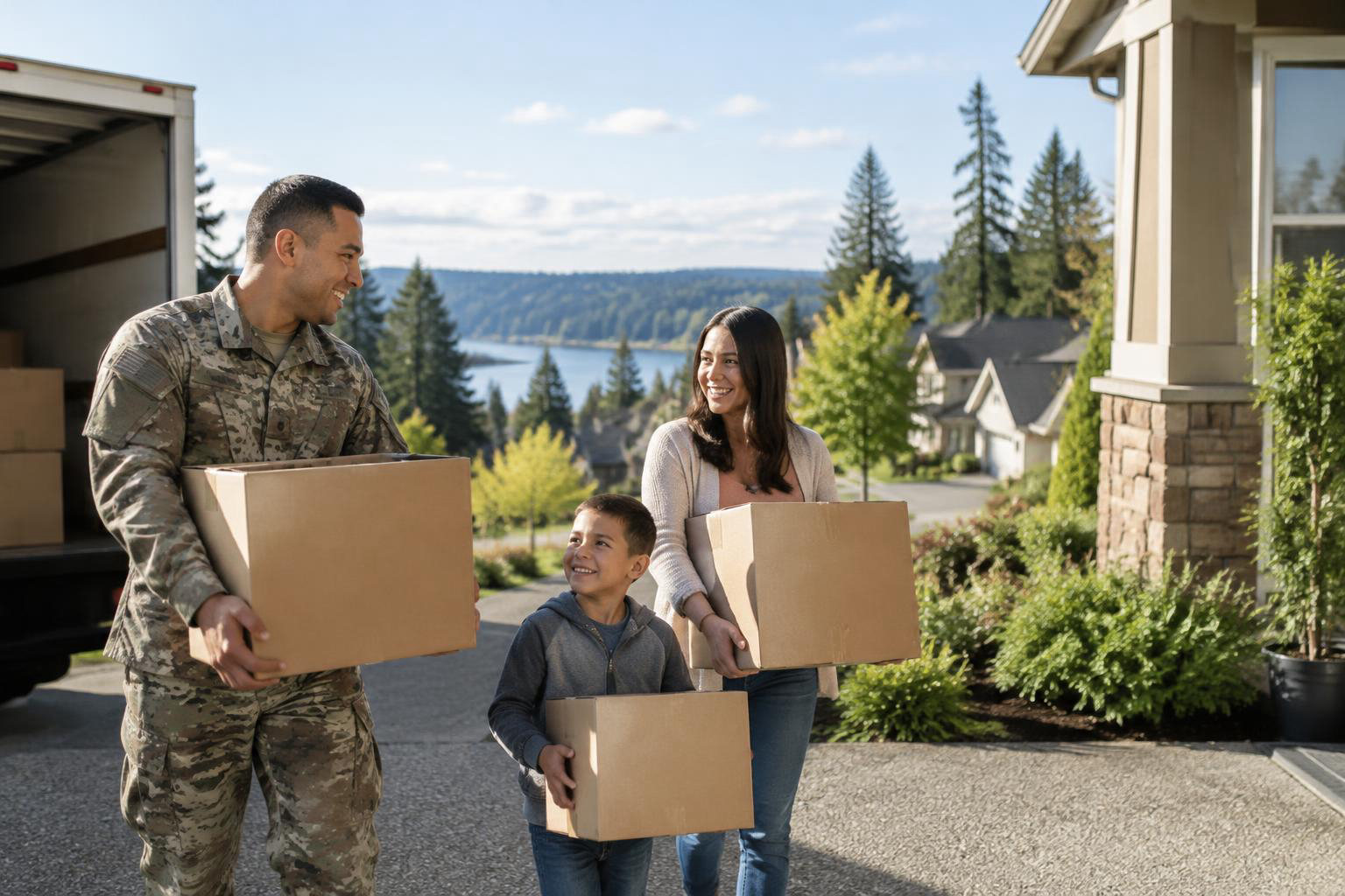 Illustrative people naturally engaged in the article's homeownership or relocation topic accompanying Relocating to Tumwater with Military Orders: A Practical Guide for JBLM Households